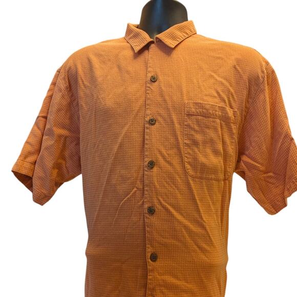 Tommy Bahama Silk Shirt Mens Large Orange Check Short Sleeve Button Beach Resort - Picture 3 of 13